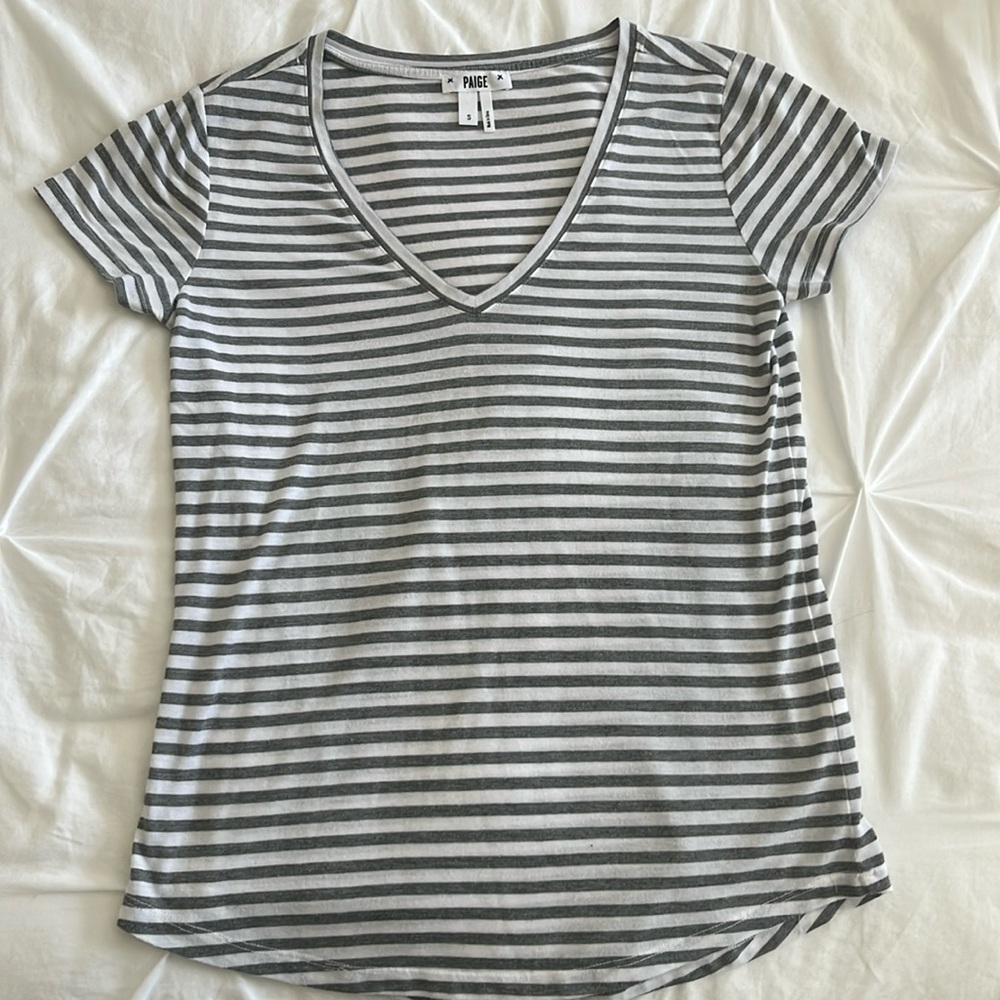 PAIGE Women’s Short Sleeve Tee T-Shirt Striped V Neck Small
